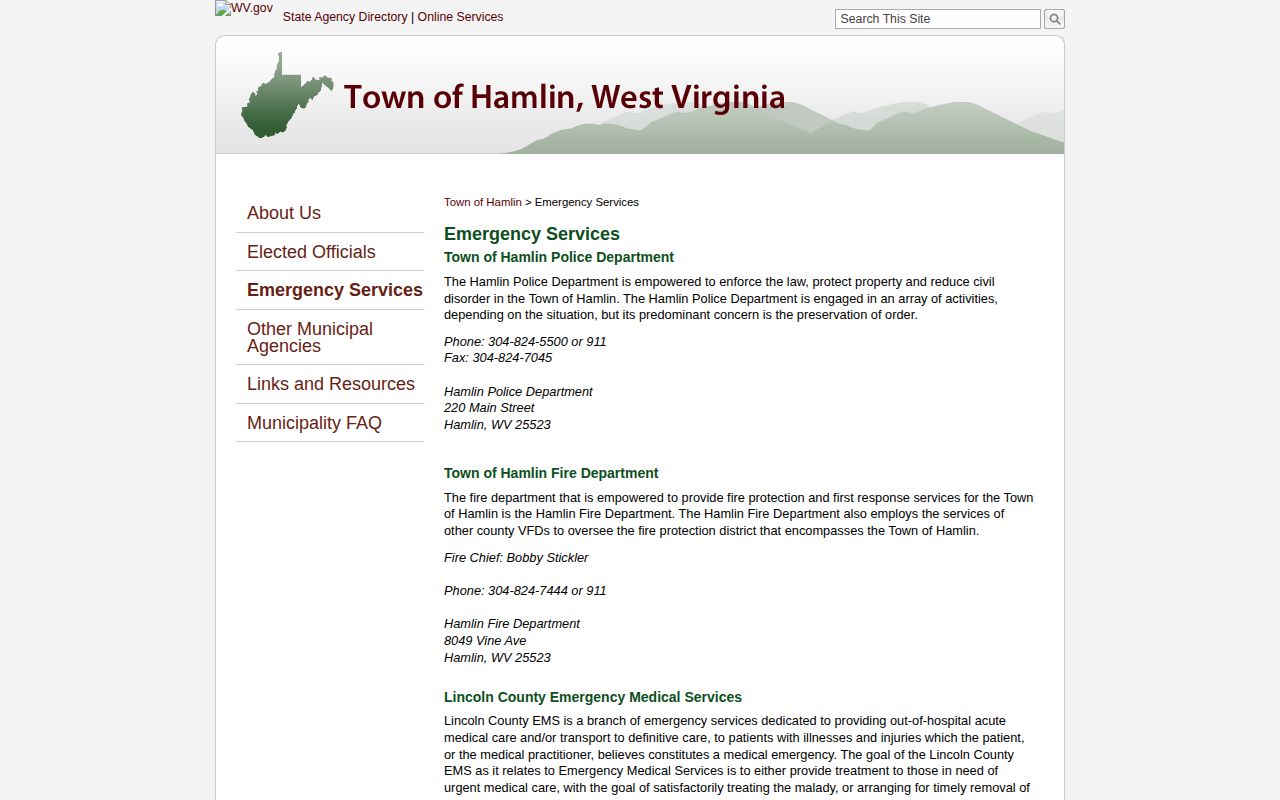 Lincoln County Hamlin police records and emergency-services source screenshot