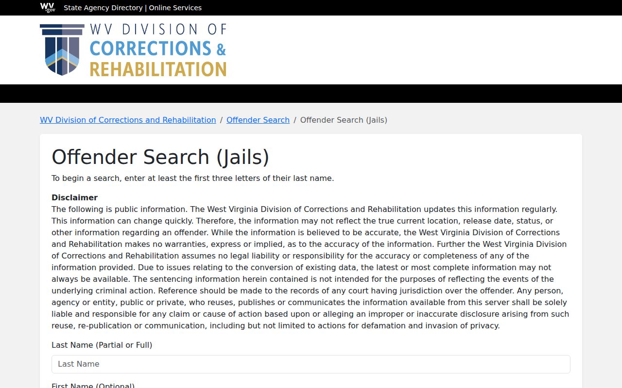 Lincoln County regional-jail roster search through WVDCR