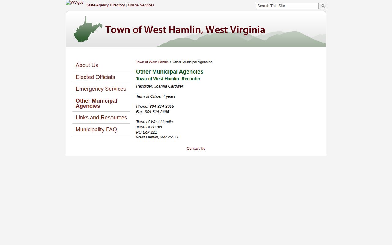 Lincoln County West Hamlin municipal records-contact source screenshot